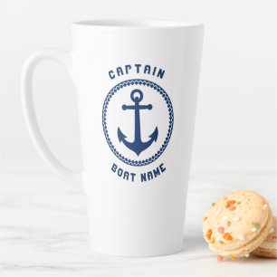 Caneca De Café Latte Capitão e embarcação de ancoragem do mar náutico o