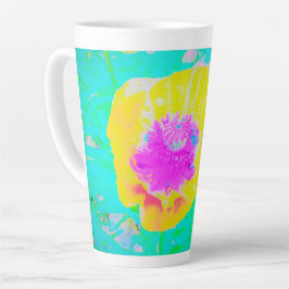 Caneca De Café Latte Cápsula amarela com centro rosa quente em turquesa