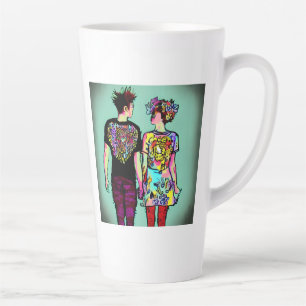 Caneca De Café Latte Cara de Grunge Bonita e Menina de Punk Bonito segu