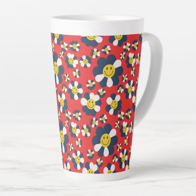 Caneca De Café Latte Cara Sorridente Patriota Retro (Ângulo direito)