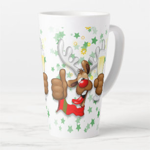 Caneca De Café Latte Caráter de Natal Engraçado do Bebado Reindeer