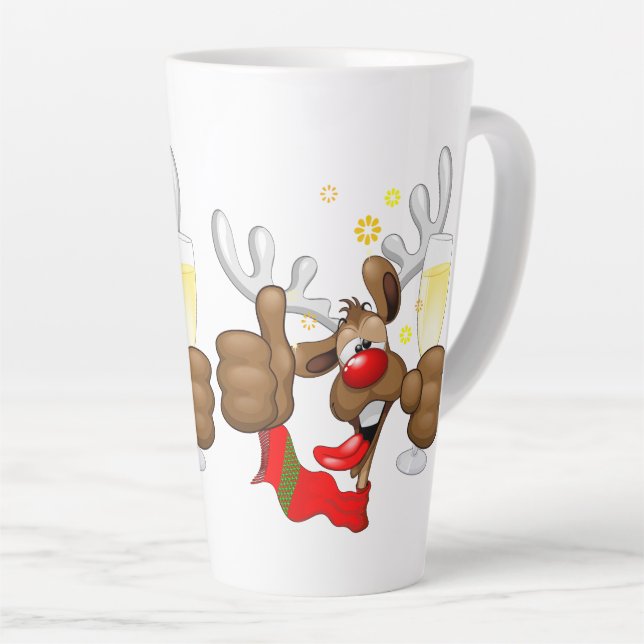 Caneca De Café Latte Caráter de Natal Engraçado do Bebado Reindeer (Ângulo direito)