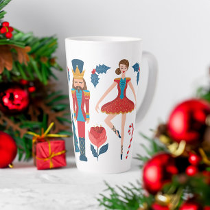 Caneca De Café Latte Carateres de Balé de Nozes de Natal Festivo