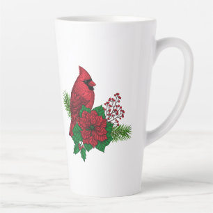 Caneca De Café Latte Cardeais Vermelhos na decoração de Natal