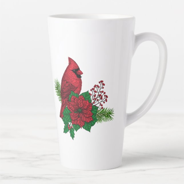 Caneca De Café Latte Cardeais Vermelhos na decoração de Natal (Direita)