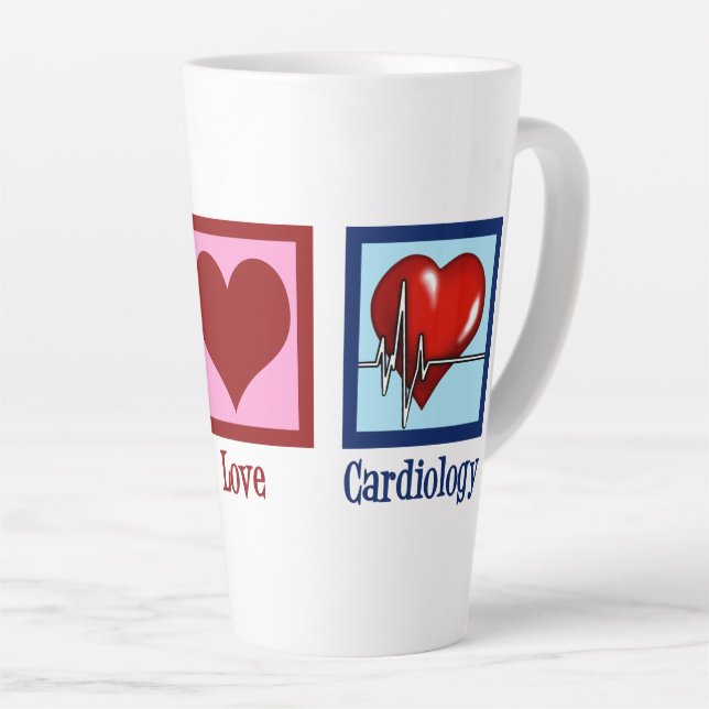 Caneca De Café Latte Cardiologia de Paz e Amor Cirurgião Cardíaco Batim (Ângulo direito)