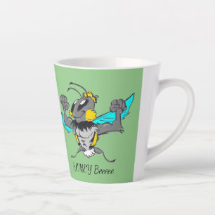 Caneca De Café Latte Caricatura Bumble Cute Bee Cust.Text Latte Mug