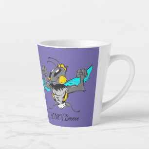 Caneca De Café Latte Caricatura De Bumble Cute Cust.Text Lata Roxa