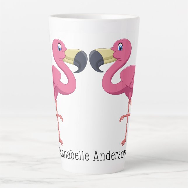 Caneca De Café Latte Caricatura Flamingos Personalizam (Frente)