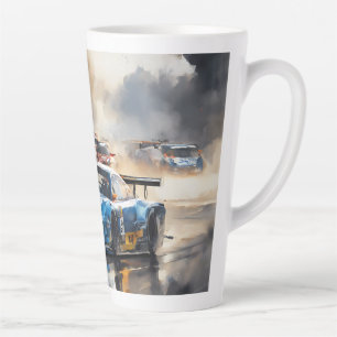 Caneca De Café Latte Carro Blue Race com Ascensão Sun