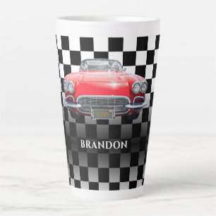 Caneca De Café Latte Carro do Red Sport, White Name, B/W verificado