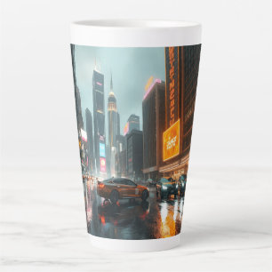 Caneca De Café Latte Carros da cidade de arranha-céu Cyberpunk