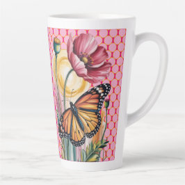 Caneca De Café Latte Cartão de Saudação Floral de Aquarela Elegante