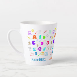 Caneca De Café Latte Cartas Coloridas, Números e Material Escolar