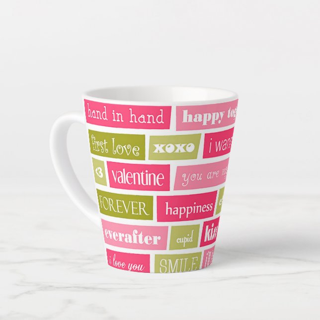 Caneca De Café Latte Cartas de Amor Rosa e Verde (Ângulo esquerdo)