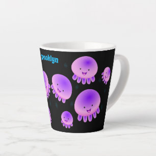 Caneca De Café Latte Cartografia de medusa-púrpura-rosa-branca kawaii