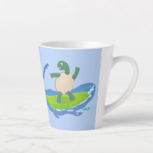 Caneca De Café Latte Cartografia de surf de tartaruga engraçada