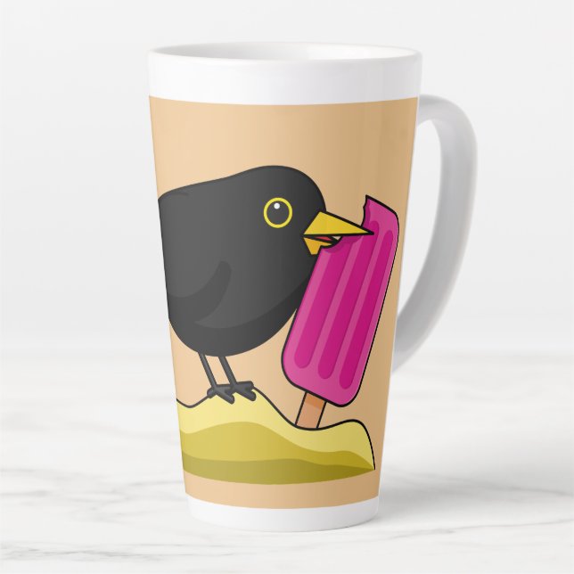 Caneca De Café Latte Cartoon Blackbird Comendo Um Sorvete (Ângulo direito)