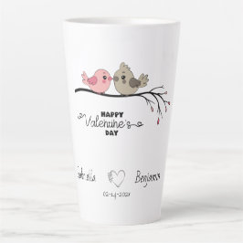 Caneca De Café Latte Cartoon Bonito Aves no Dia do Namorados