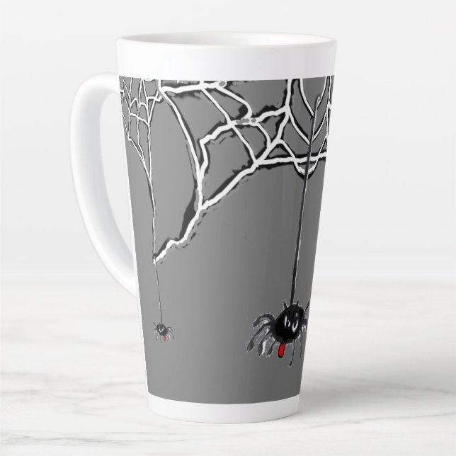 Caneca De Café Latte Cartoon das Aranhas Engraçadas. Cinza Latte Mug (Ângulo esquerdo)