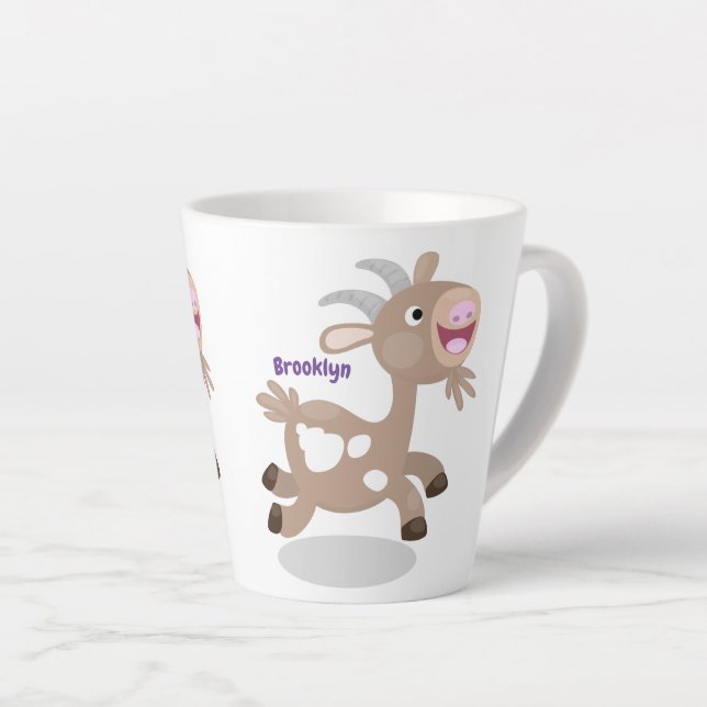 Caneca De Café Latte Cartoon de cabra feliz e bonito (Ângulo direito)