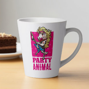 Caneca De Café Latte Cartoon de Glam Rocker, do Partido Funny Unicorn