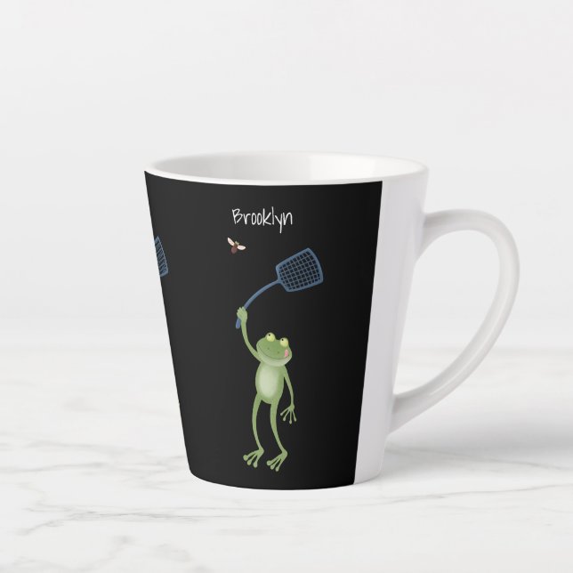 Caneca De Café Latte Cartoon de mosca verde-sapo engraçado (Direita)