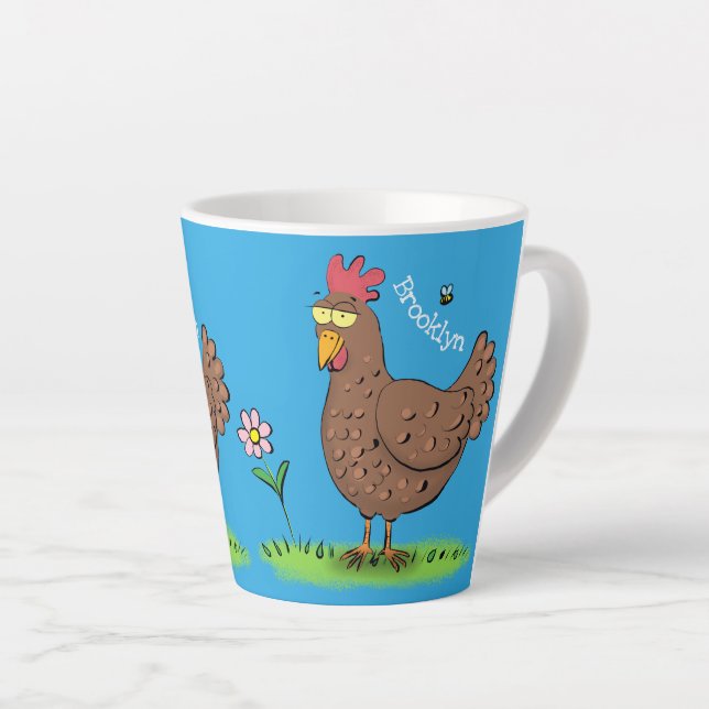 Caneca De Café Latte Cartoon galinha rústico (Ângulo direito)