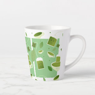 Caneca De Café Latte Cartoon Verde Tea Teacup Bag Folha Padrão