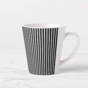 Caneca De Café Latte Carvão, Listras Pretas e Brancas