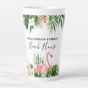 Caneca De Café Latte Casa de Praia Tropical de Watercolor Grande