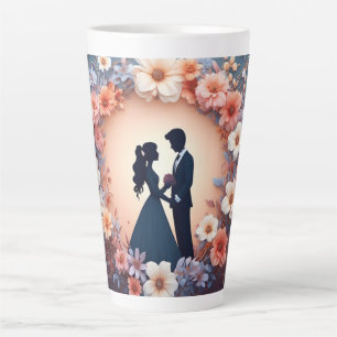 Caneca De Café Latte Casal de Noivos Silhueta Romântica