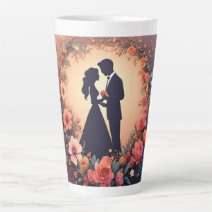 Caneca De Café Latte Casal de Noivos Silhueta Romântica