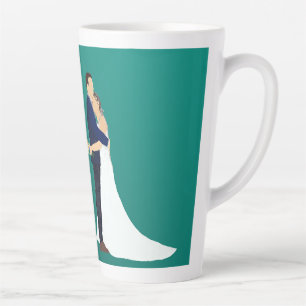 Caneca De Café Latte Casal de Noivos, tons de pele claros