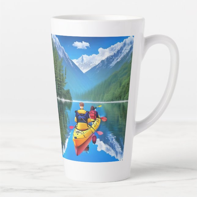 Caneca De Café Latte Casal em Kayak | Tema de Caiaque (Direita)