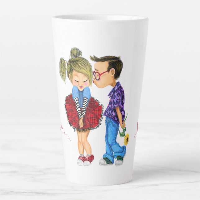 Caneca De Café Latte Casal Romântico - Amor - Eu Amo-Te - Beijo (Frente)
