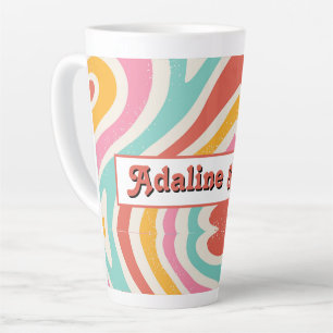 Caneca De Café Latte Casamento Colorido Ondulado Retro Groovy dos Anos