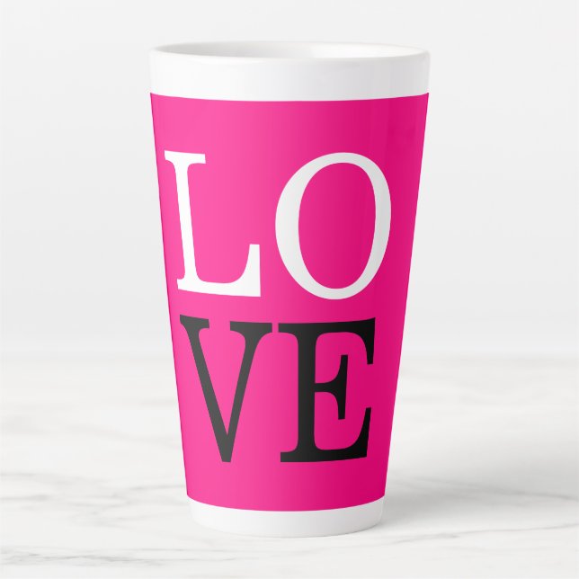 Caneca De Café Latte Casamento de Amor com Fundo de rosa (Frente)