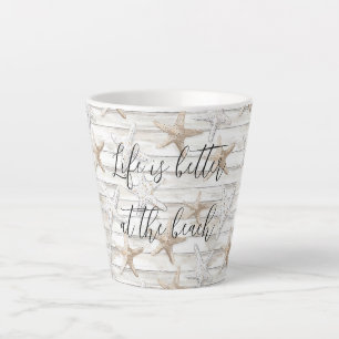 Caneca De Café Latte Casamento de Estrela-do-Mar na Praia do Oceano Tro