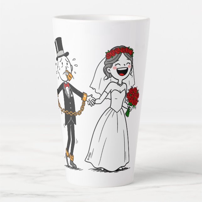 Caneca De Café Latte Casamento feliz engraçado (Frente)