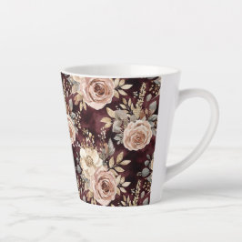Caneca De Café Latte Casamento Floral com Vermelho Borgonha Rosado