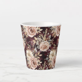 Caneca De Café Latte Casamento Floral com Vermelho Borgonha Rosado