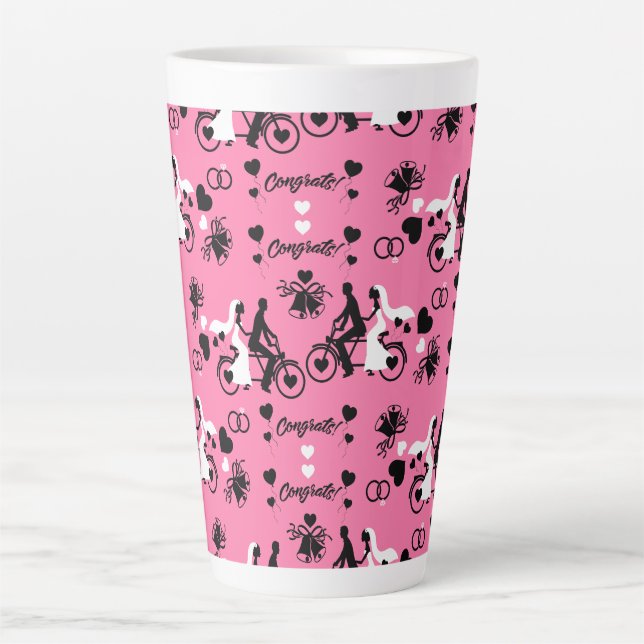 Caneca De Café Latte Casamento Romântico E Noivado Da Bicicleta Tandem (Frente)