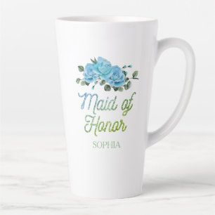 Caneca De Café Latte Casamento Único Rosas Azuis Rústicas Dama de Honra