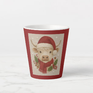 Caneca De Café Latte Casca russa com Vaca Highland com Santa Hat