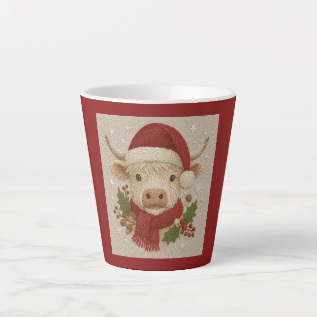Caneca De Café Latte Casca russa com Vaca Highland com Santa Hat (Frente)