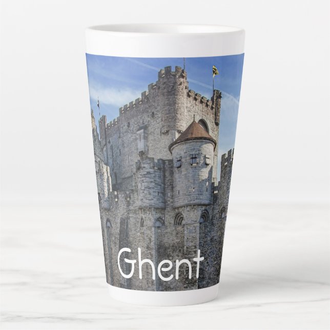 Caneca De Café Latte Castelo dos Condes em Gand (Frente)