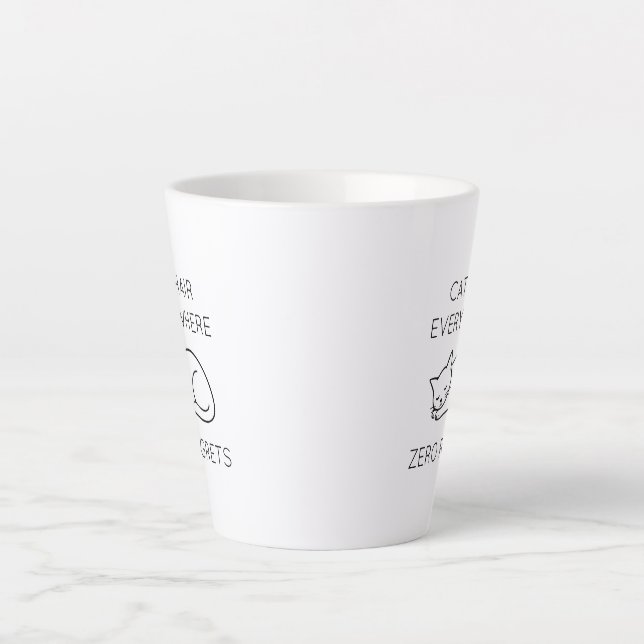 Caneca De Café Latte Cat hair everywhere zero regrets (Frente)
