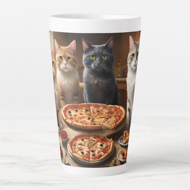 Caneca De Café Latte Cat Pizza Night, (Frente)