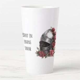 Caneca De Café Latte Cavaleiro em Capacete de Armadura Reluzente Rosas 